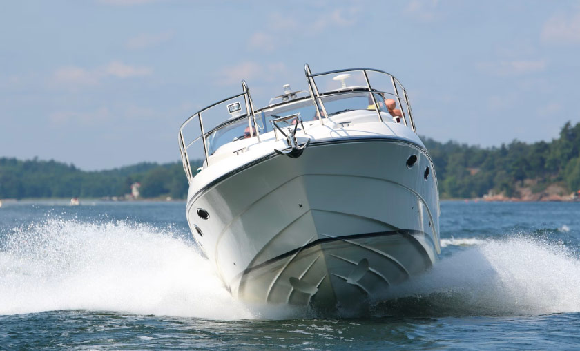 Speed boat on open water